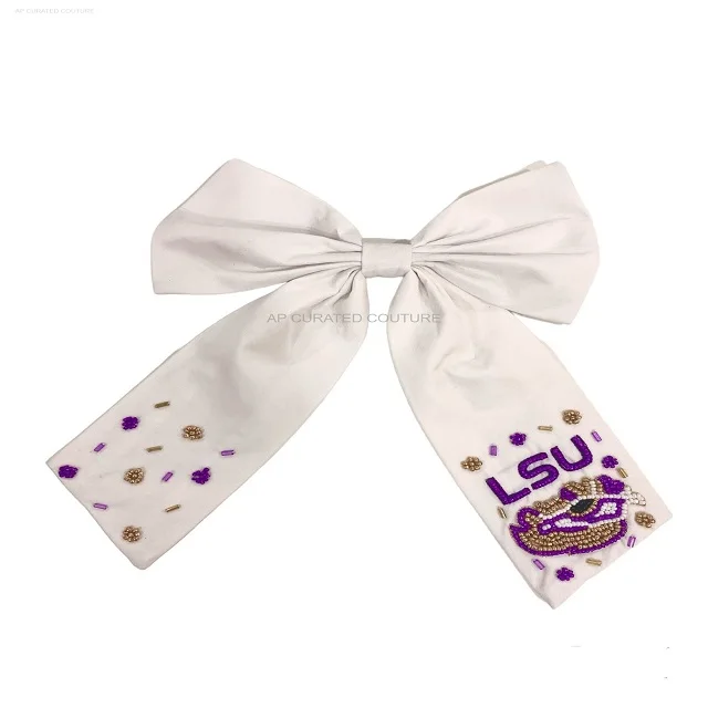 Seed beaded headbands beaded bows Customized Team Name beaded Hair Bows Stylish handmade Hair Accessories seed beaded bows