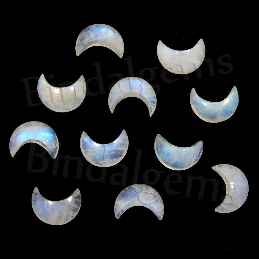 Natural Rainbow Moonstone Crescent Moon Shape Loose Gemstone Cabochon For Jewellery Design