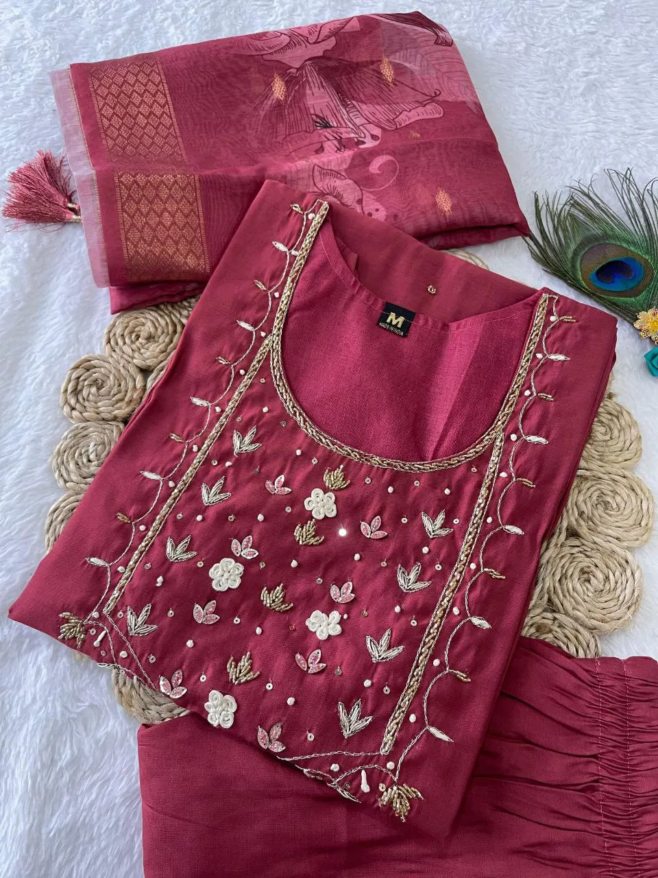 Designer Silk With handwork work salwar suit, Pakistani Salwar Kameez Dupatta Dress, Wedding function wear.