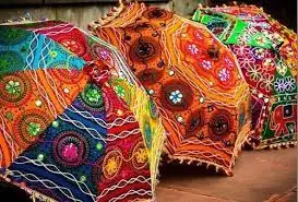 Handicraft Rajasthani Embroidered Umbrella for Party Event Wedding Anniversary Festival Diwali Navratri Decoration Canopy