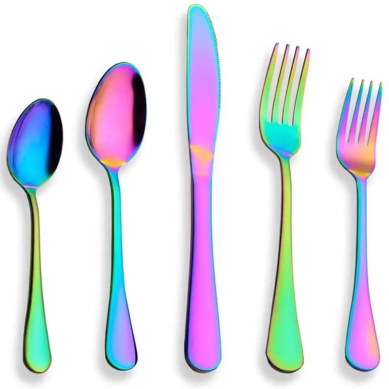 High Quality Restaurant New Flatware Wholesale Kitchen Wedding Luxury Mirror Rainbow Gold Stainless Steel Cutlery Set