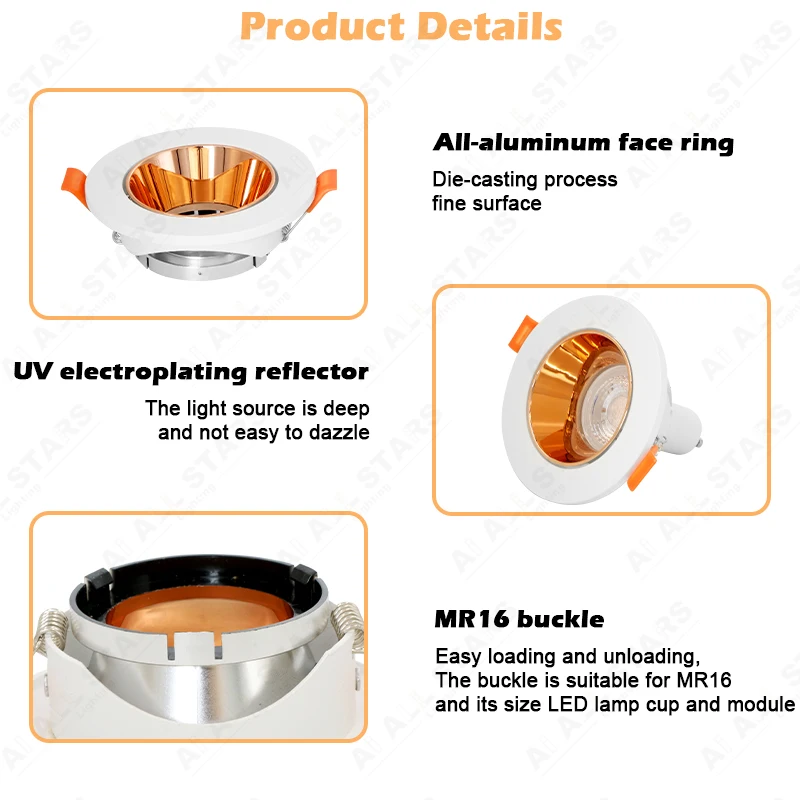 Gu10 Mr16 Recessed Downlight Fixture Aluminum With Gu10 Socket Round Down Light Frame Housing Indoor Led Spot Downlight