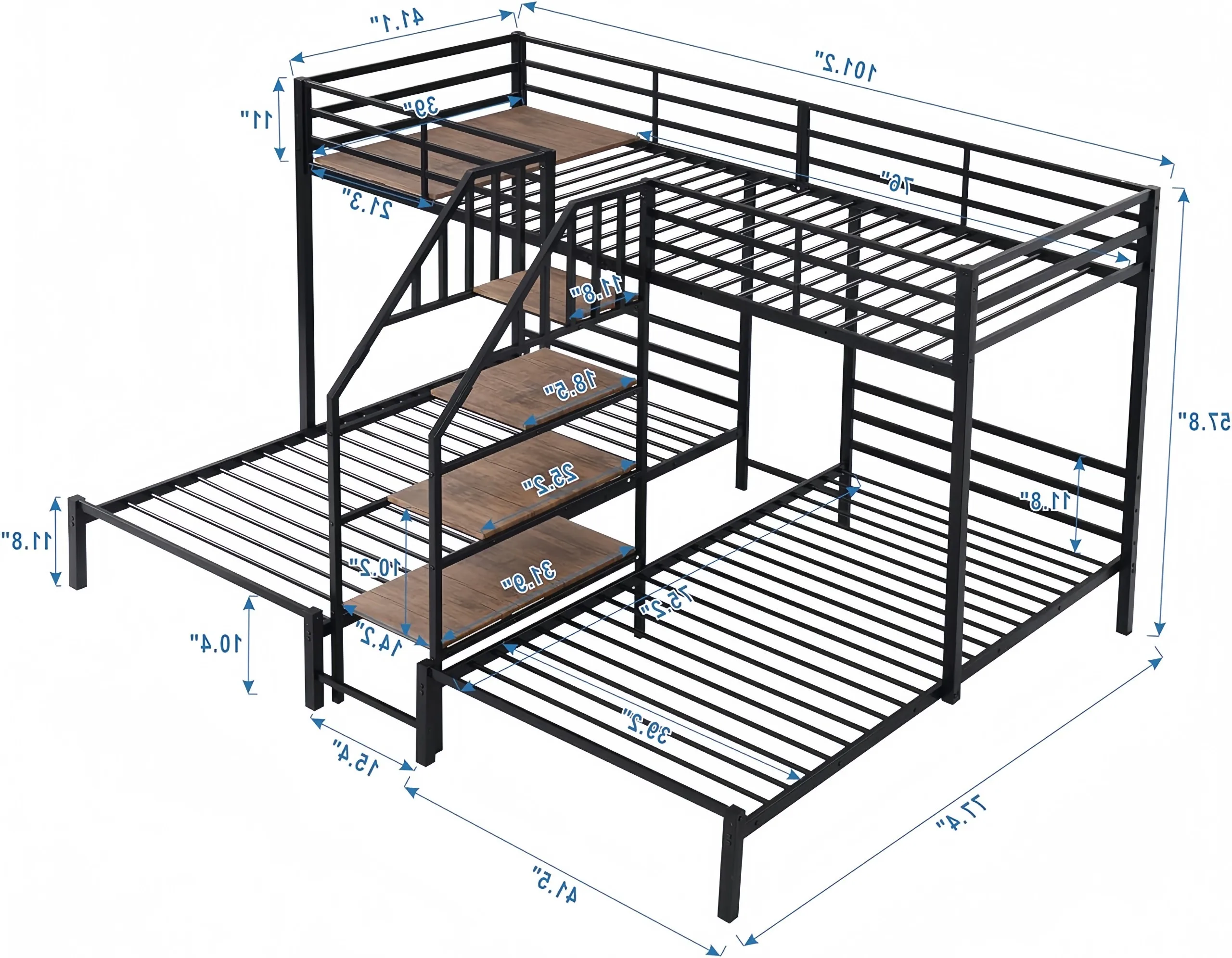 Modern Design Indoor Bedroom Home Furniture Metal Frame Triple Bunk Bed For Adult Suitable For Household Dormitory Apartment