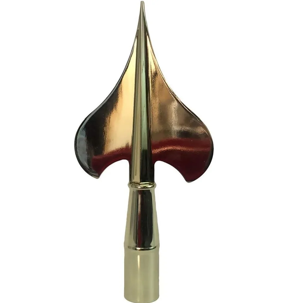 Custom Precision Gold Brass Army Staff Finial Spear Topper for Indoor Parade Flagpole Flat Metal Ornament Wholesale Factory
