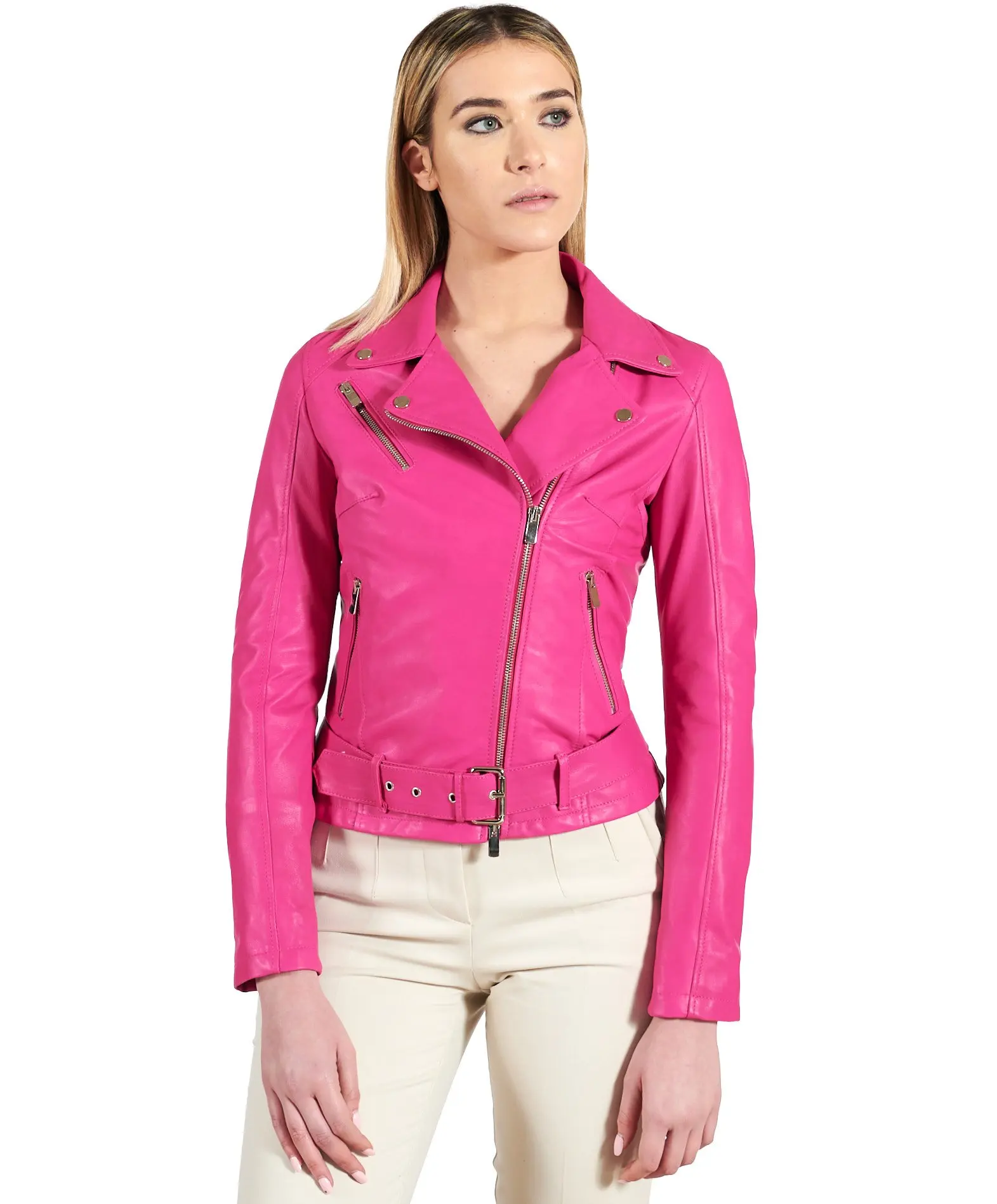 Biker Fuchsia belted Natural Lamb Leather Perfecto Jacket Custom Luxury Motorcycle Slim Sexy Biker Leather Jackets For Teen Age