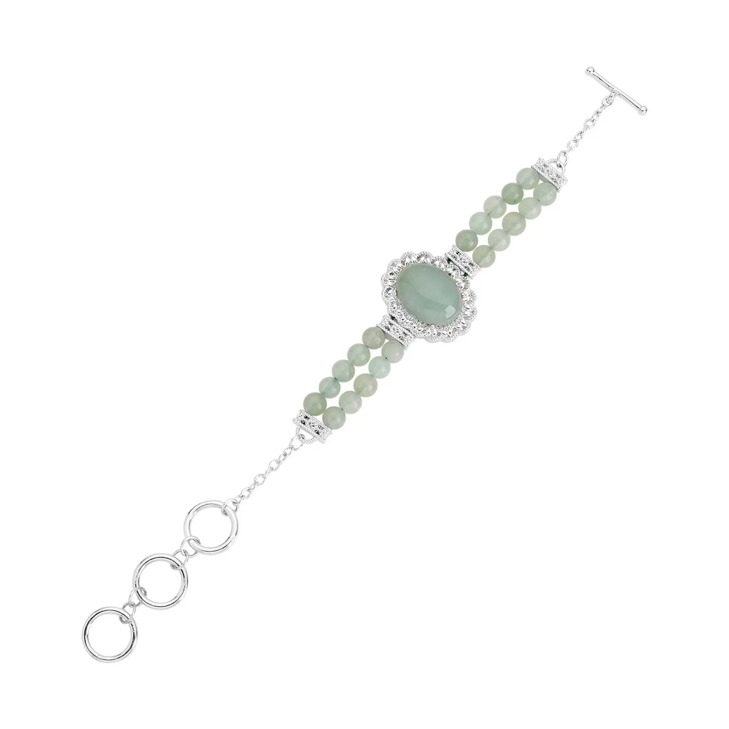 Green Aventurine Beaded Bracelet in Silvertone High Quality Brass Stainless Steel Jewelry Bracelet for Women Wholesale Trending