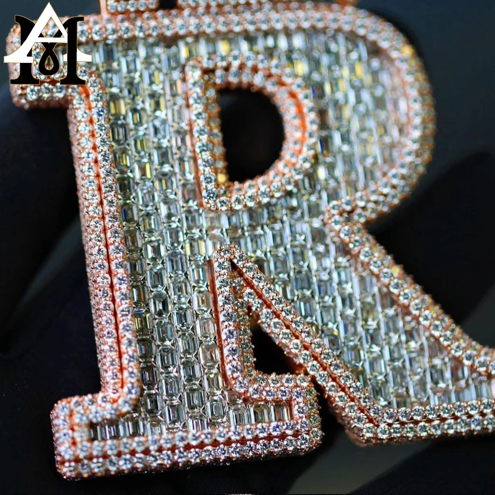 Iced Out Chain Pendant Men Jewelry Passes Diamond Tester 14K 18K Solid Gold Letter Name Hip Hop Custom VVS Moissanite Pendant