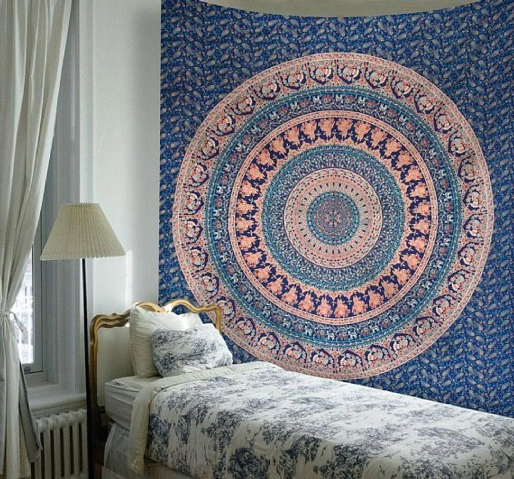 Indian Mandala Tapestry Cotton Bedspread Bohemian Elephant Wall Hanging Boho Hippie Wall Tapestries Wall Hanging Throw Bedspread