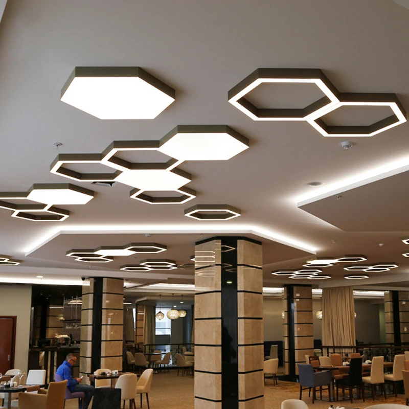 Modern LED Office Chandelier Creative Hexagonal Pendant Restaurant Living Room Personalized Geometry 3000K 4000K Industrial