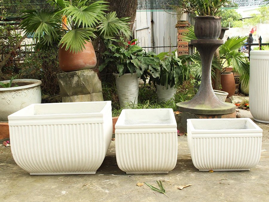 Hot Product Three Size Outdoor Customized Shape GRC Fiber Concrete Pottery Flower Pot For Garden Decoration