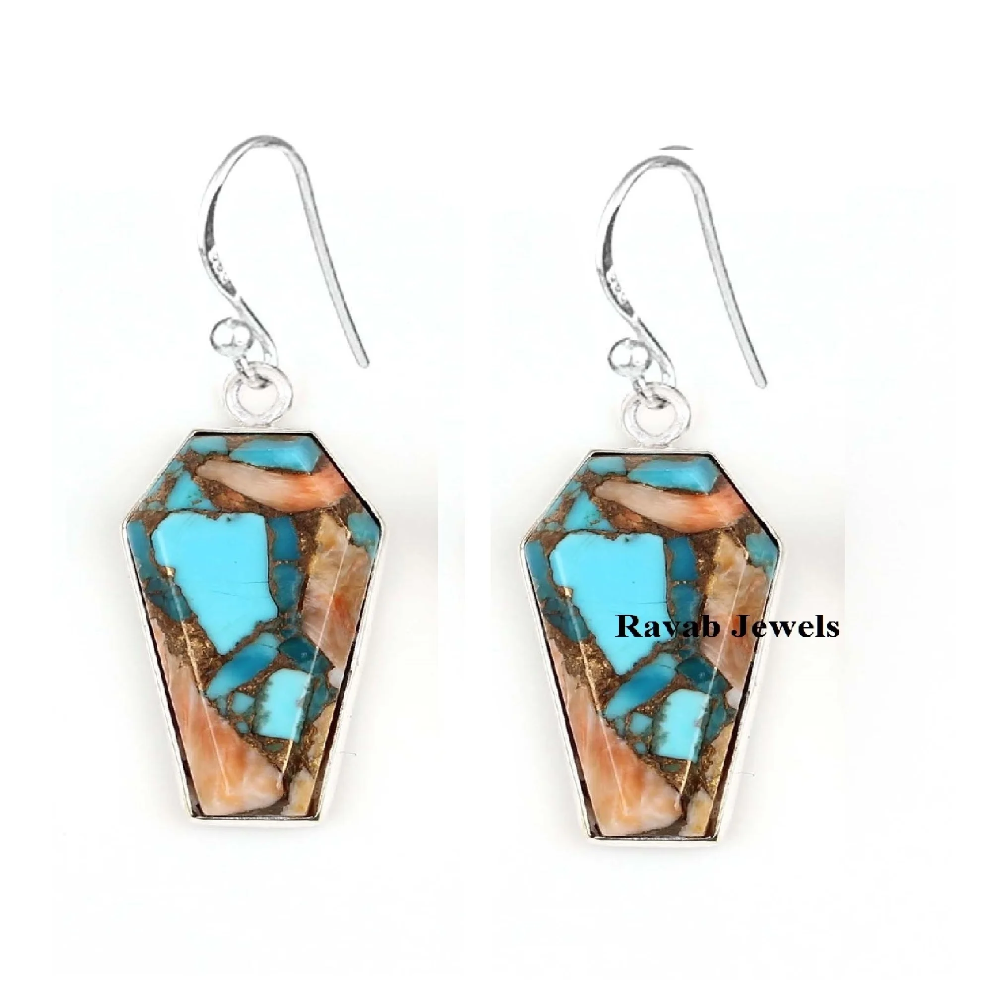 Mohave Oyster Turquoise 925 Sterling Silver Solid Spiny Women Jewelry Coffin Shape 10x17mm Party Luxury Gift Earring For Female