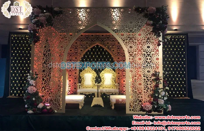 Special Design Elegant Wedding Metal Mandap South Asian Candle Pillar Wedding Mandap Dazzling Metallic Candle Lit Wedding Mandap