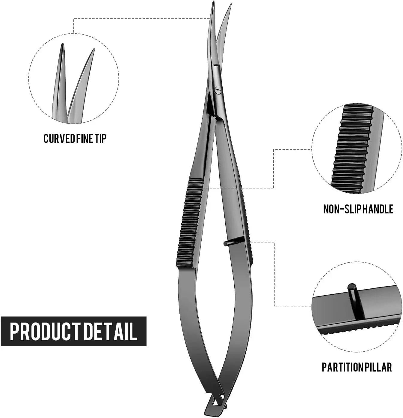 Spring Scissors Black  Color Stainless Steel Eyebrow & Eyelash Shaping & Trimming Scissor, Embroidery Scissors Extra Fine edge.