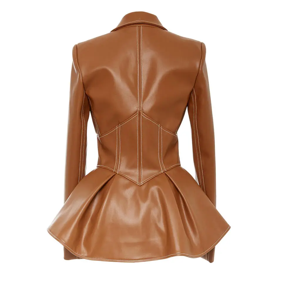2023 New Design Women Outerwear Autumn Ladies Pu Faux Leather Jacket Long Sleeve Short Women