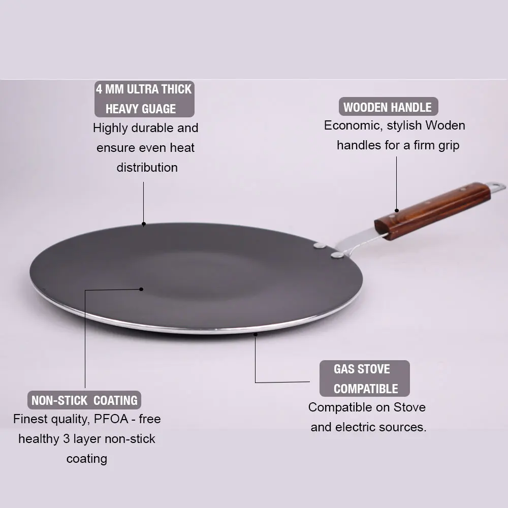 Chef Heavy Gauged Non Stick Aluminum Tawa Non Stick Crepe Pan Pizza Pan Piza Pancake FlatTawa Crepe Pans Dosa Tawa Roti Maker