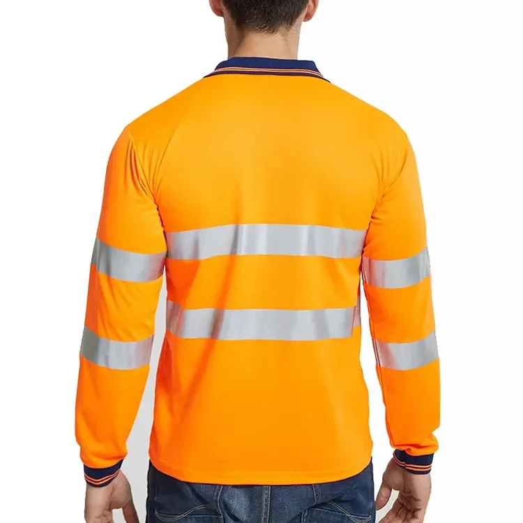 Custom Men Industrial Security Workwear Shirts Long Sleeve Hi Vis Cotton Construction Safety Works Shirt Reflective