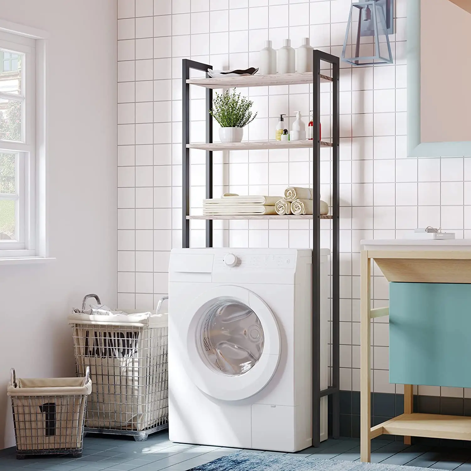 3 level industrial  bathroom organizer, shelving over toilet, adjustable feet, easy to assemb