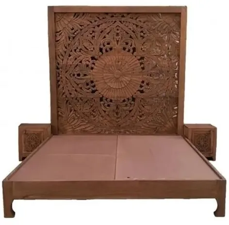 Wholesale High Quality Modern Luxury Antique Royal Bed Furniture American Living Room Premium Wooden Carved King Size Bed Frame