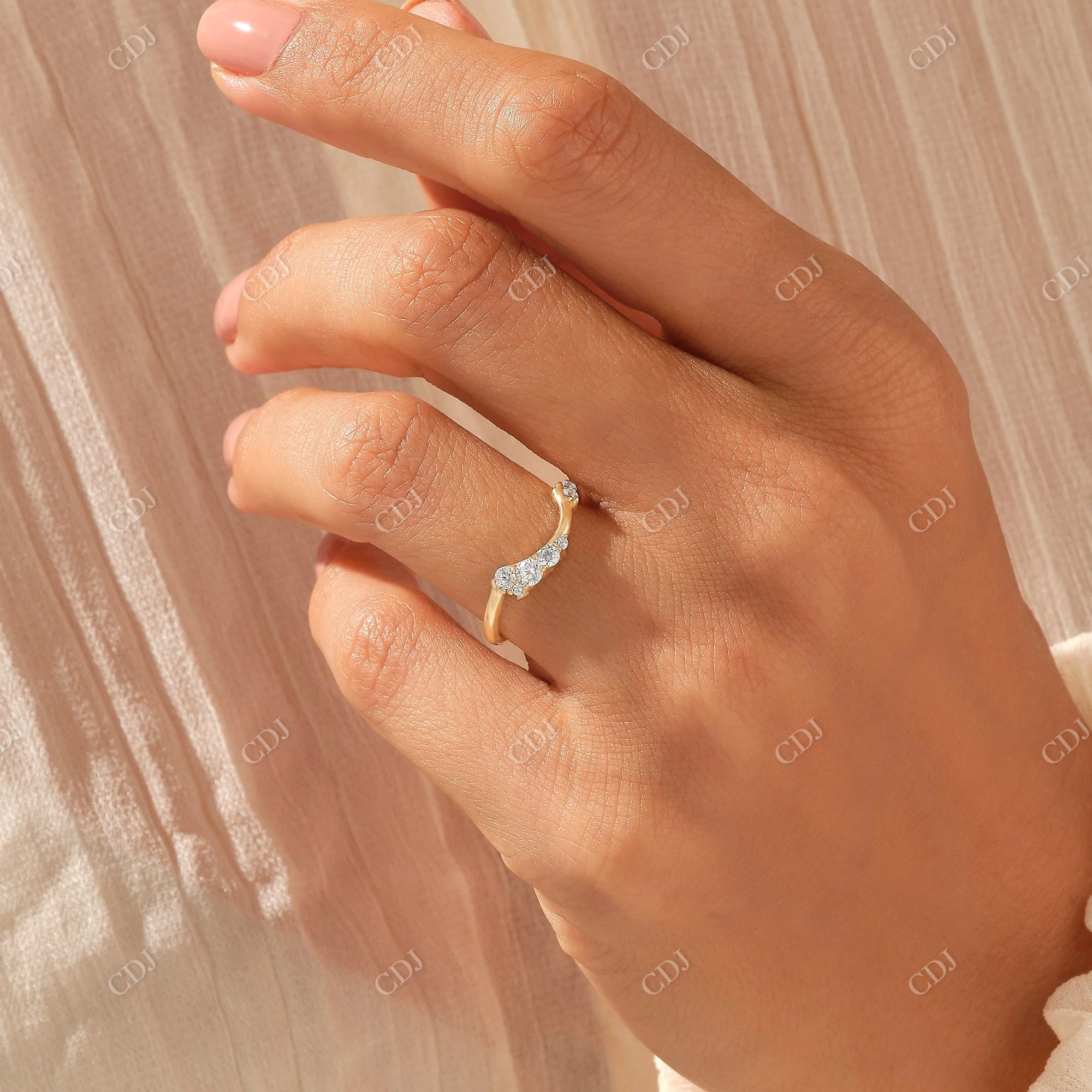 IGI Certified Real Diamond Wedding Arc Wave Diamond Stacking Ring for Women 14k Solid Gold Matching Ring Unique Dainty Band