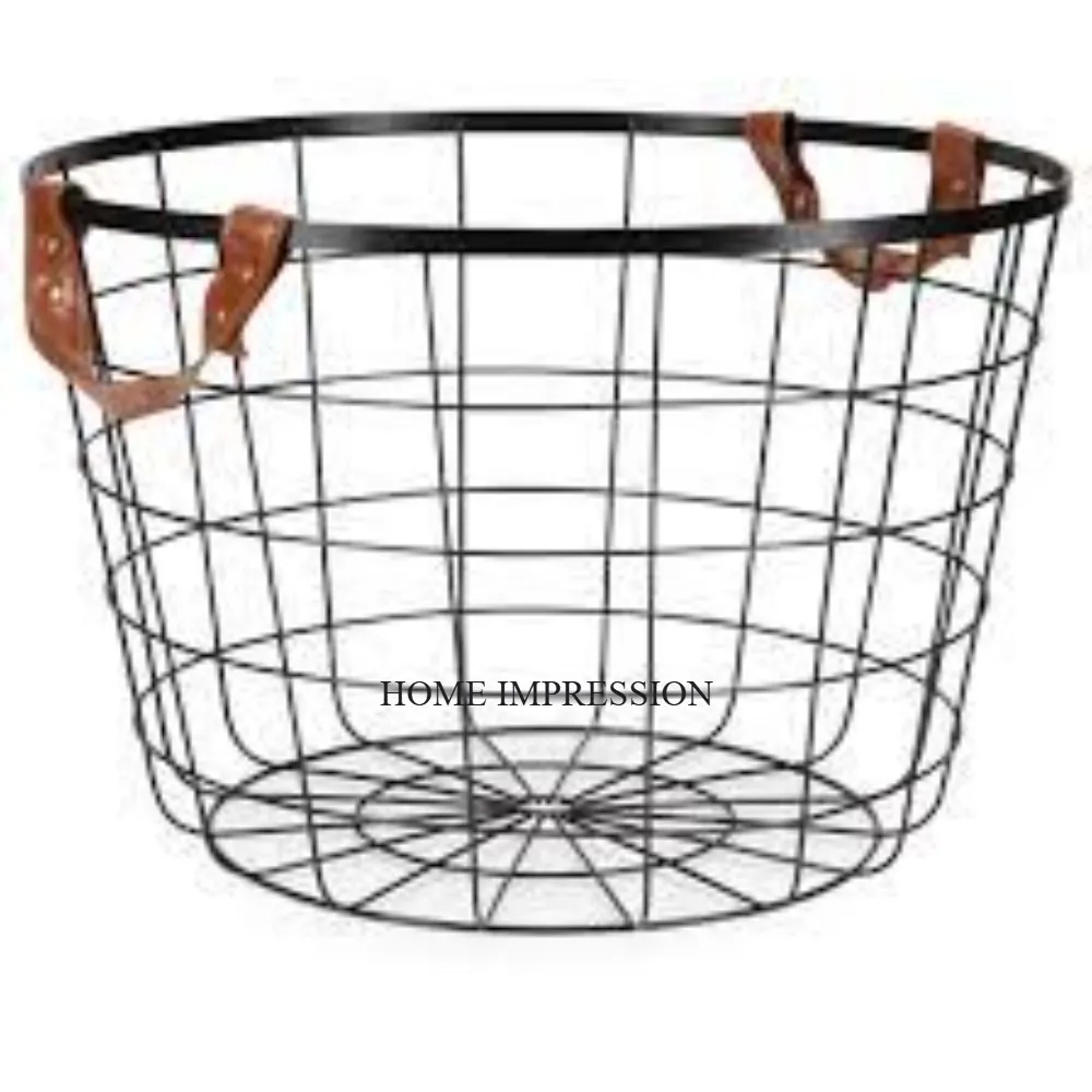 Fully White Color Powder Coated Metal Wire Made Frame With Wooden Handle For Best Grip Fruits And Bread Storage Organization