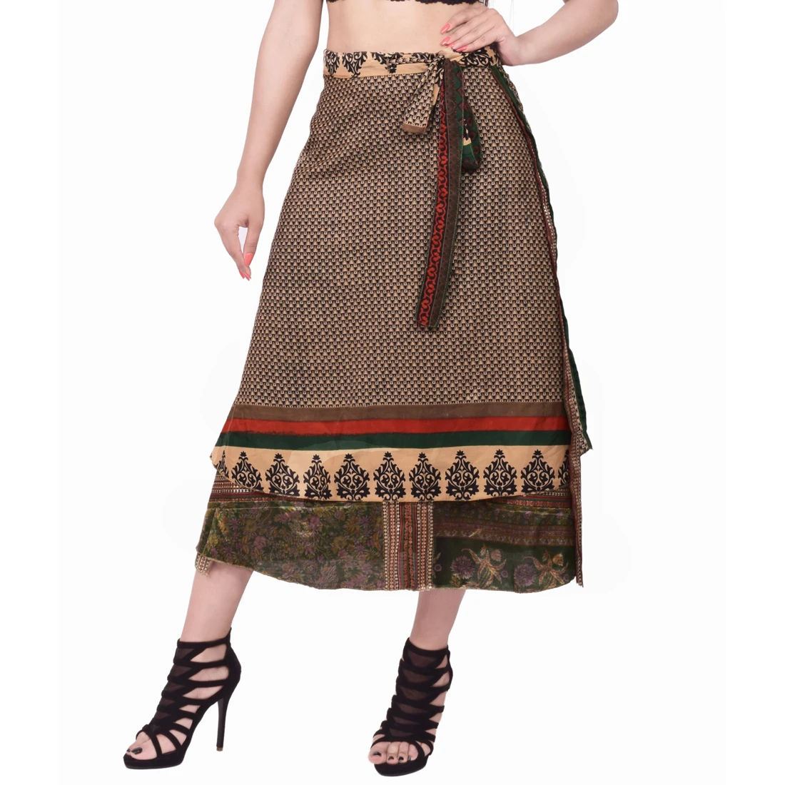 Wholesale Bulk of Indian Vintage Old Silk Sari Floral Print Wrap Around Dress Skirts Plus Size Casual & Sexy Style Adults Summer