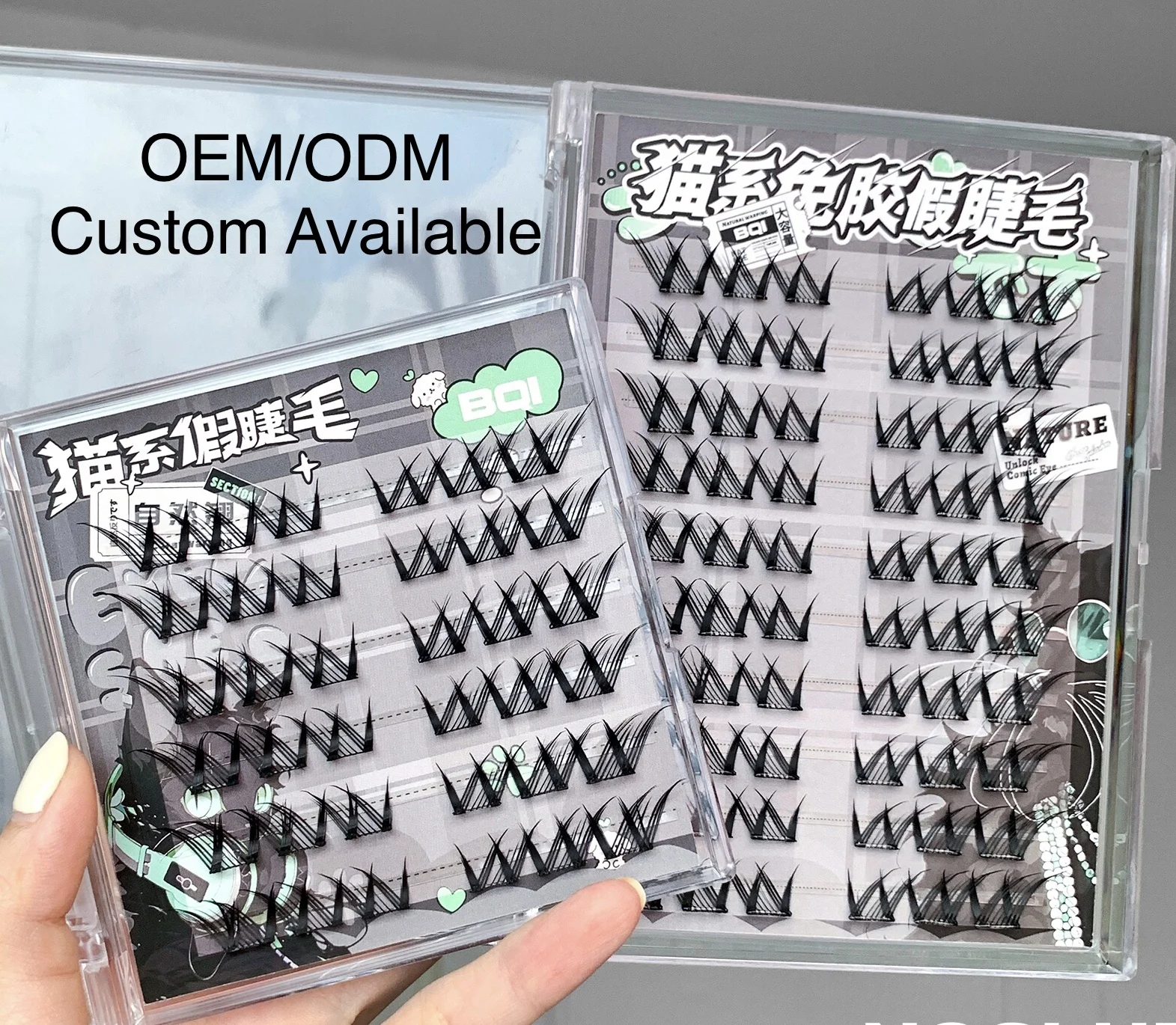 Новые предварительно склеенные накладные ресницы для кошек OEM/ODM индивидуальная этикетка с тонкой полосой 3d подмигивание котенок глаз Diy самоклеящиеся Кластерные оптовая продажа