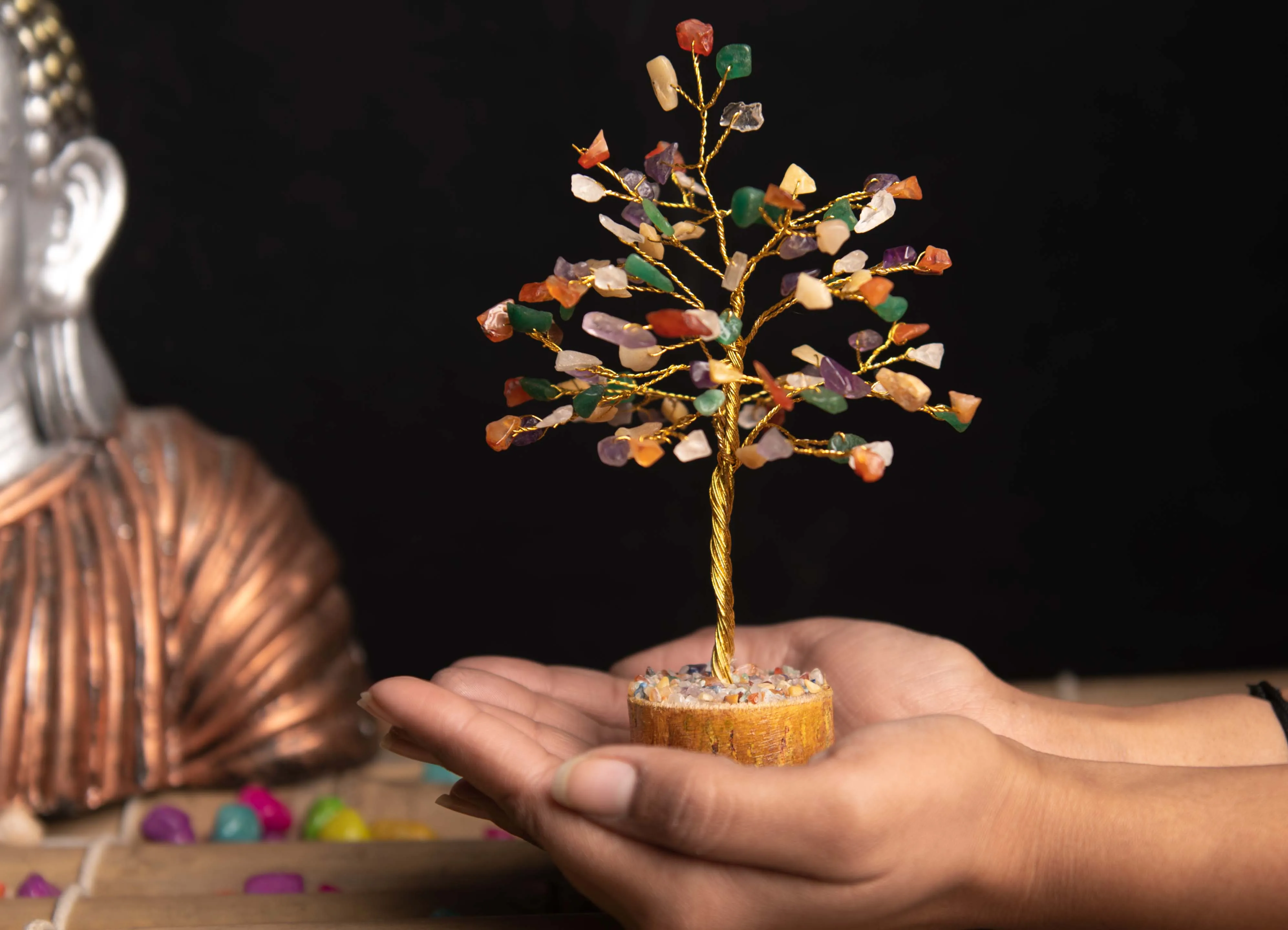 Wholesale Handmade Healing Natural Multi Crystal Seven-Color Chakra gemstone Tree for Home Decorations, Office gifts indoor