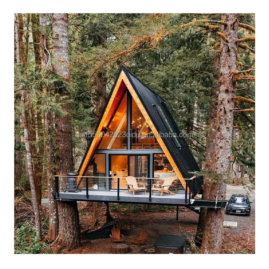 EU Prefabricated Modern Triangular Wooden House with A-Shaped Steel Structure Frame Room for Hotel Applications