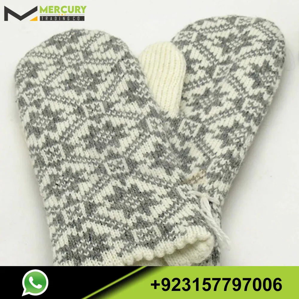 Fashion Touch Screen Women Cute Printed Wool Knitted Full Finger Mittens Winter Gloves