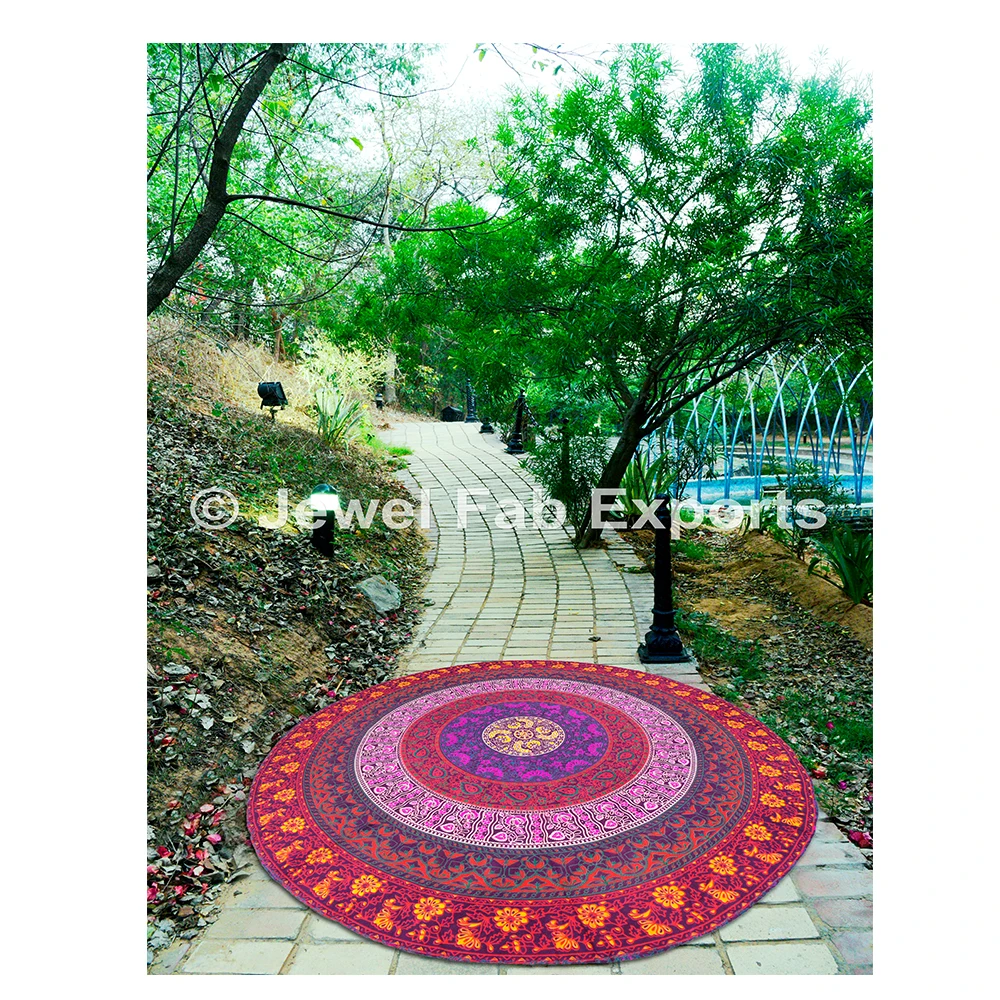 Embroidered Indian Round Mandala Yoga Mat Beach Throw Round Hand Print Cushion Cover Multi Color Home Decor Beach Picnic