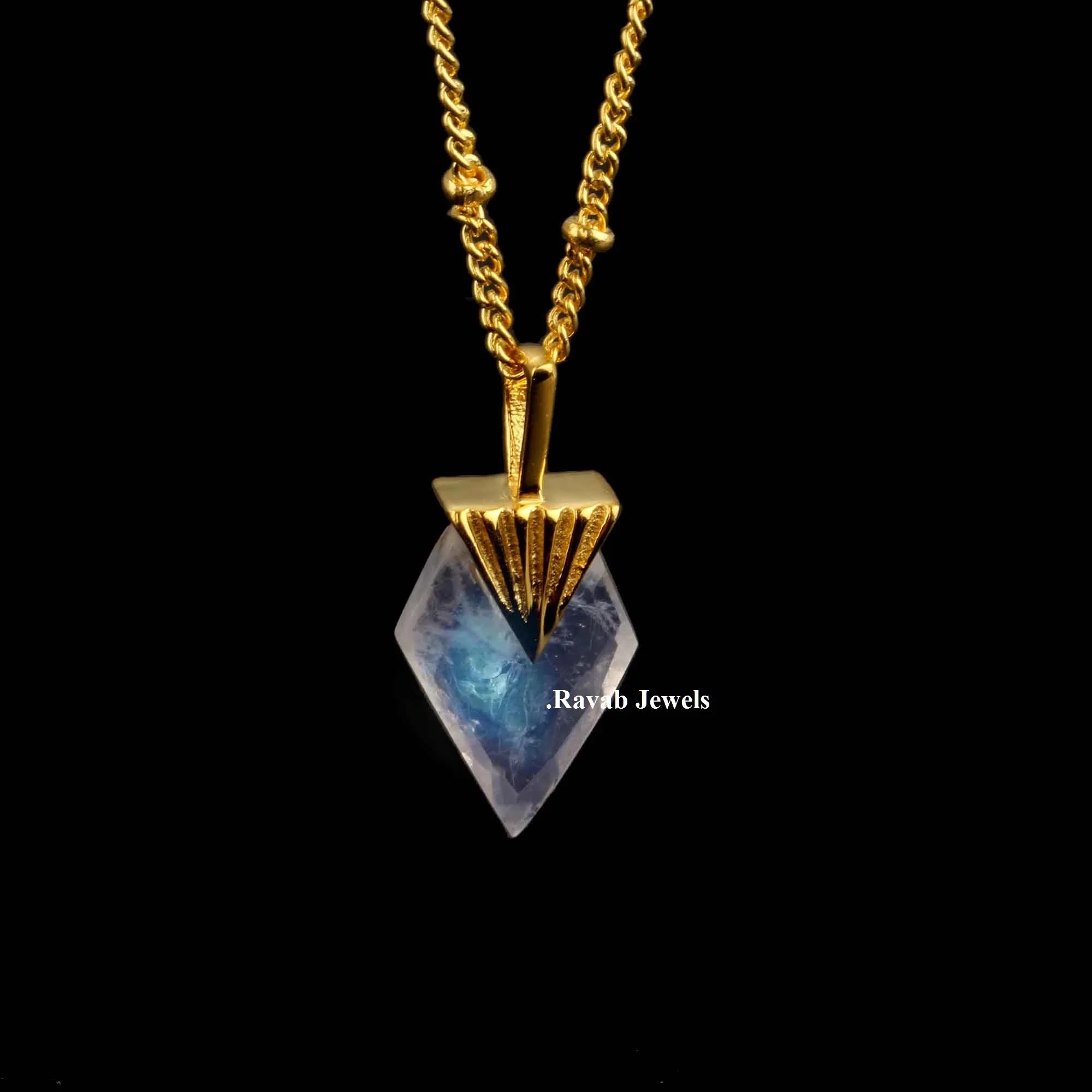 Best Quality Customized 925 Sterling Gold Plated Satellite Blue Flash Rainbow Moonstone Birthstones Fine Necklace Silver Jewelry