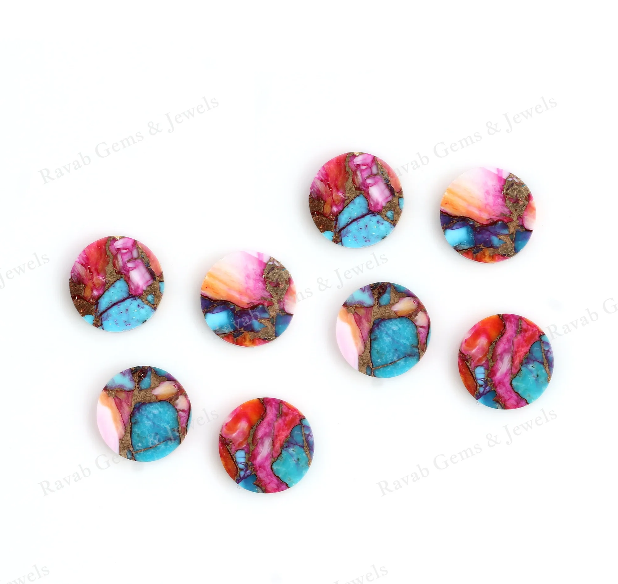 Top Quality 12mm Round Flat Coin Natural Mix Oyster Copper Turquoise Gemstone Jewelry Making Wholesale Bulk Loose Stone Supplier