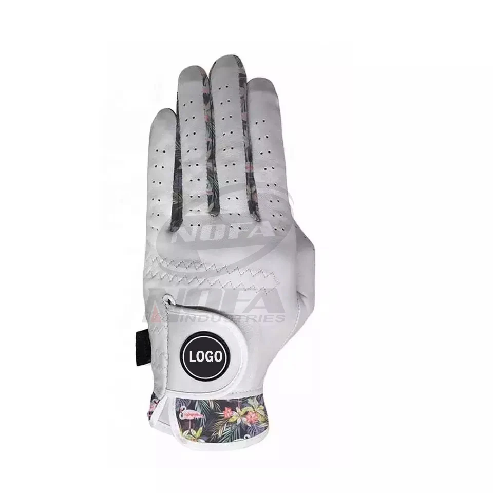 OEM ODM with heat printing and embroidery golf Custom Printing Rubber Patch Logo Cabretta Leather Left Golf Gloves