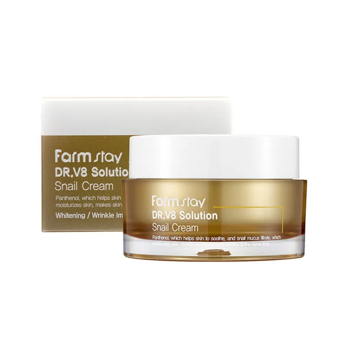 FARMSTAY DR-V8 SOLUTION SNAIL CREAM - made in Korean Cosmetic - Anti-Wrinkle, Anti-Aging, Whitening, Moisturizing intensive