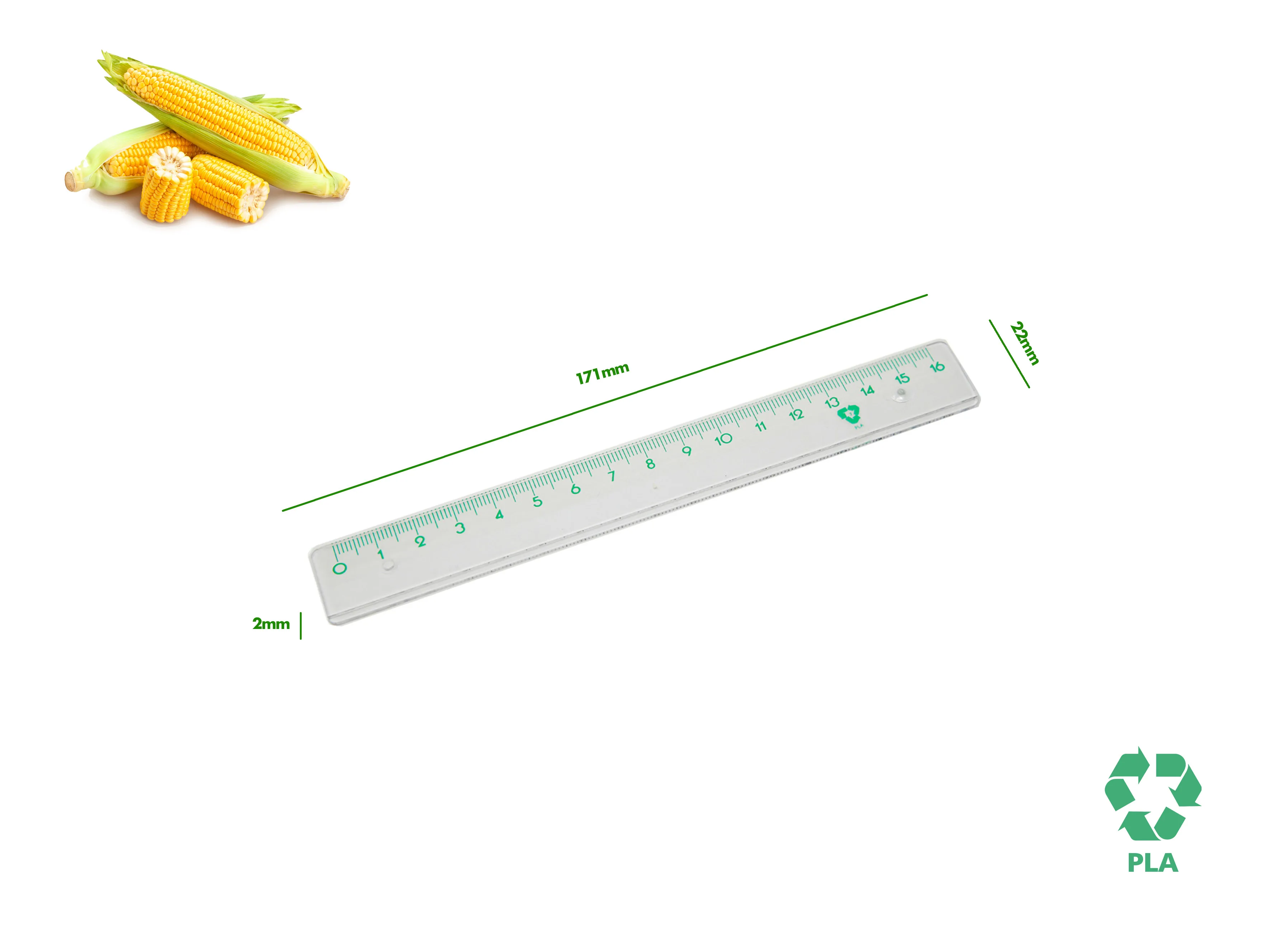High quality transparent compostable PLA polylacticacid 100% biodegradable plastic ruler 16 cm for office
