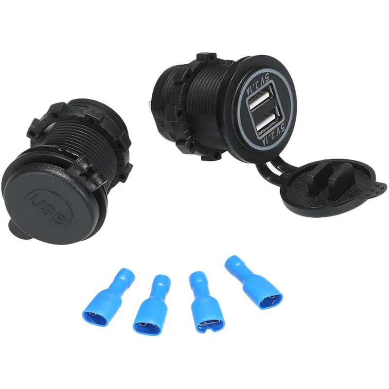 marine rv motorhome waterproof motorcycle usb charger car socket 5v 2.1a output dual port usb bus charger 12 24v
