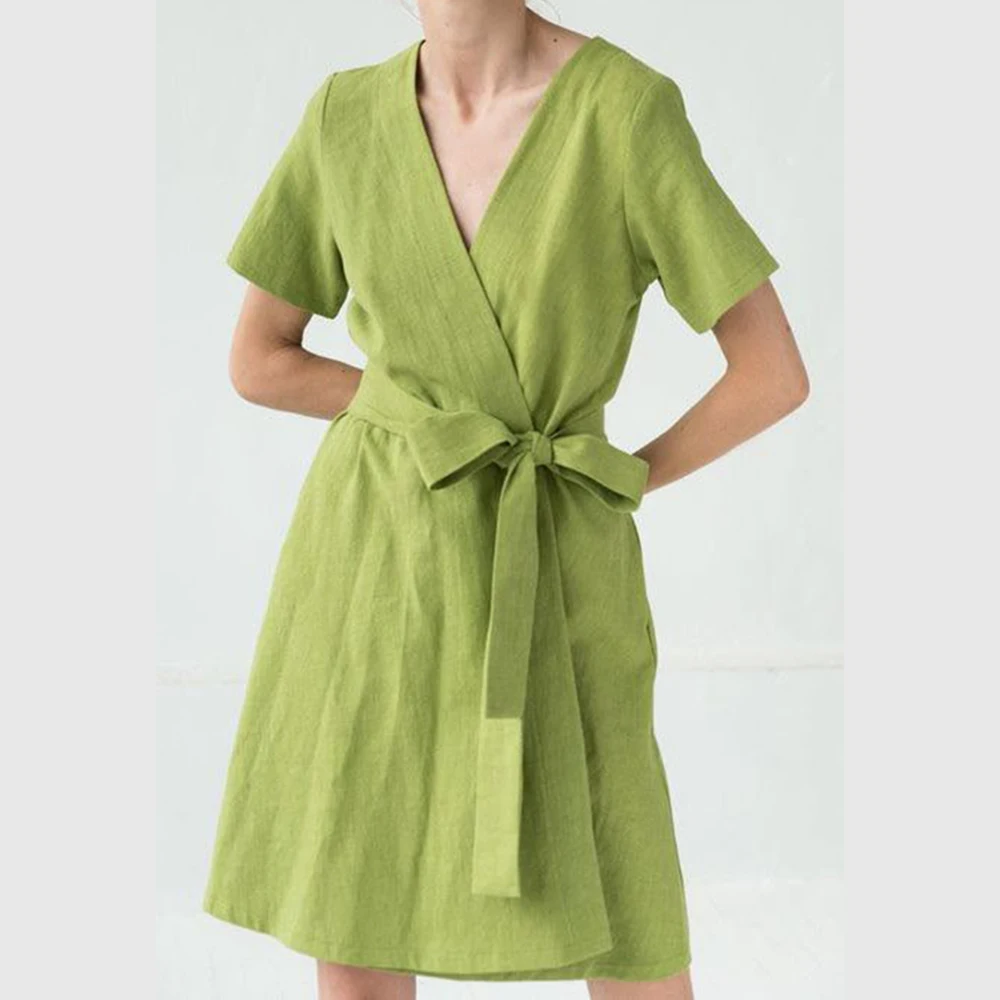 Sky Blue Linen Casual Beach Wear Tie Dress Customized Low Moq Solid Dress Made With 100% Linen Made By Zed Aar Exports