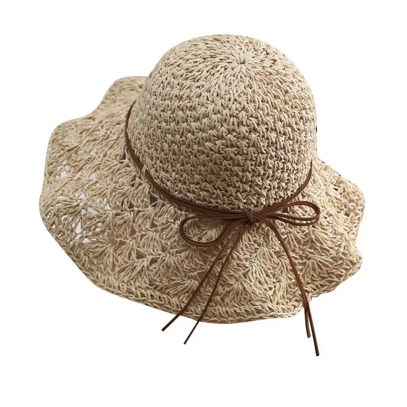 Wholesale Summer Raffia Paper Beach Hats Foldable Fedora Floppy Panama Straw Hat Plain Printed Patterns Travel Sports Casual Use