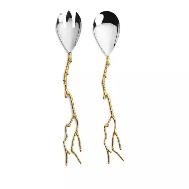 Золотистая и серебристая металлическая ложка вилка для фруктов хит продаж декоративные столовые приборы ручной работы