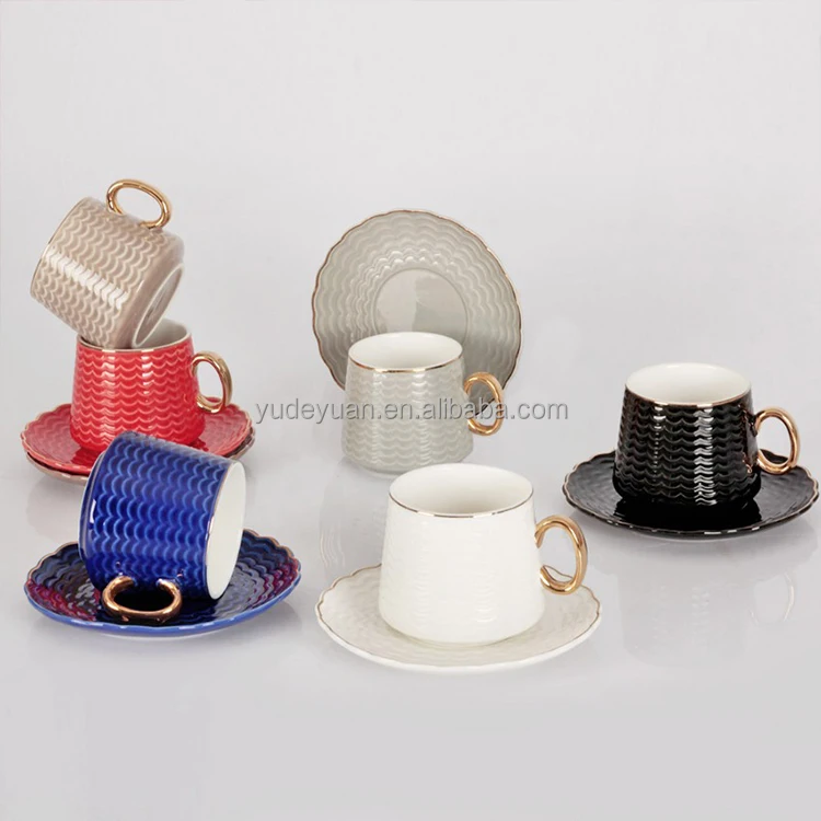 luxury style espressos ceramic wholesale custom embossed design cup saucer factory coffee china cups and saucers
