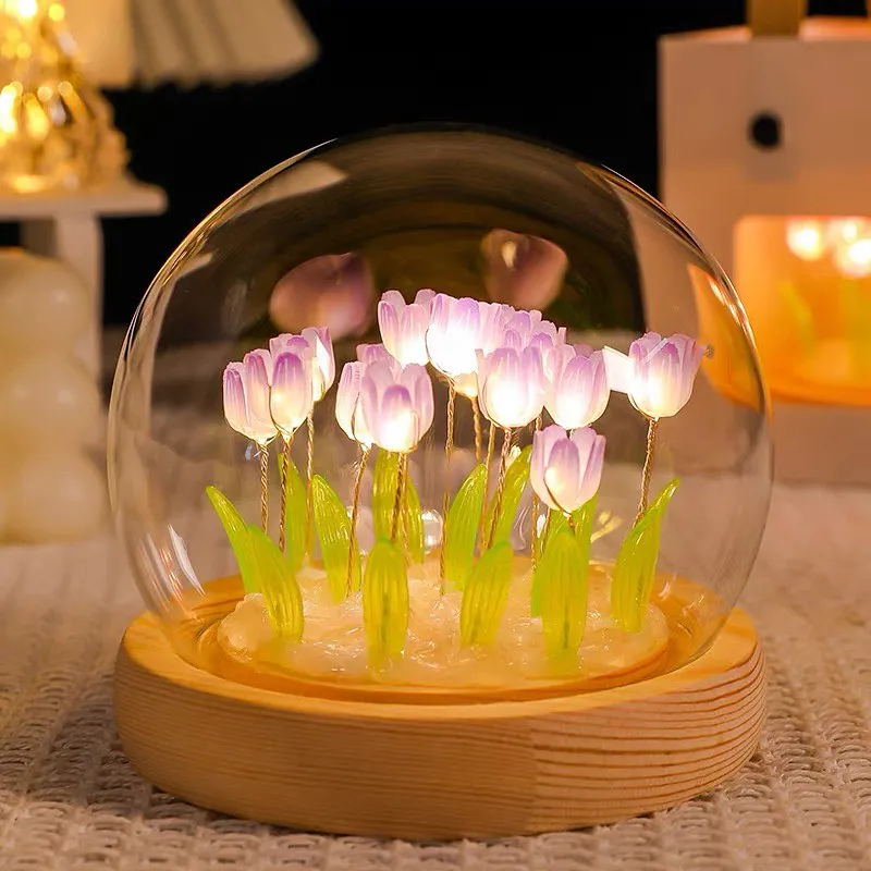 Home Decorative Diy Tulip Night Light Led Crystal Glass Ball Night Light Tulip Light Flower Lamp Tulip Lamp Shades