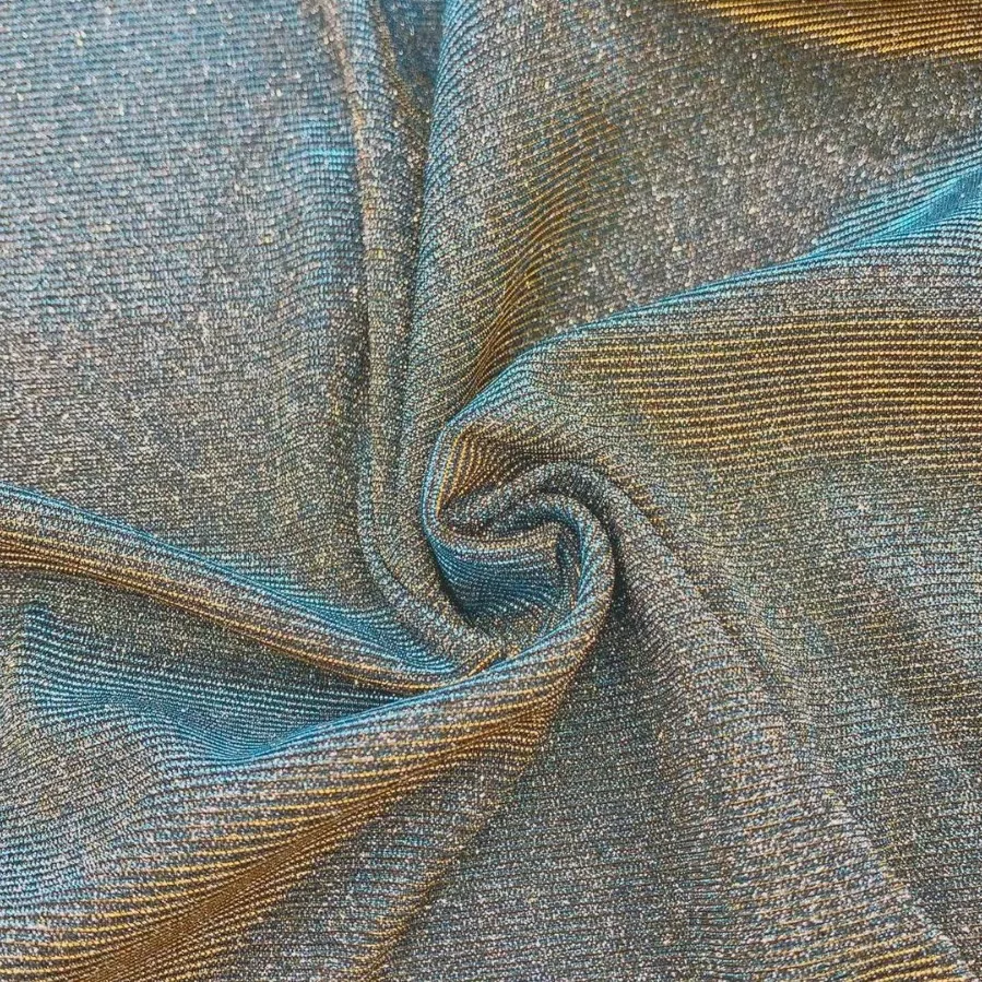 Manufacture Blue Glitter Swimwear Metallic Strech Turkey Multicolor Custom Shiny Polyester Spandex wrinkled Lurex Fabric