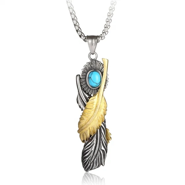 Wholesale Angel Wings Pendant Gold Stone Feather Necklace Jewelry