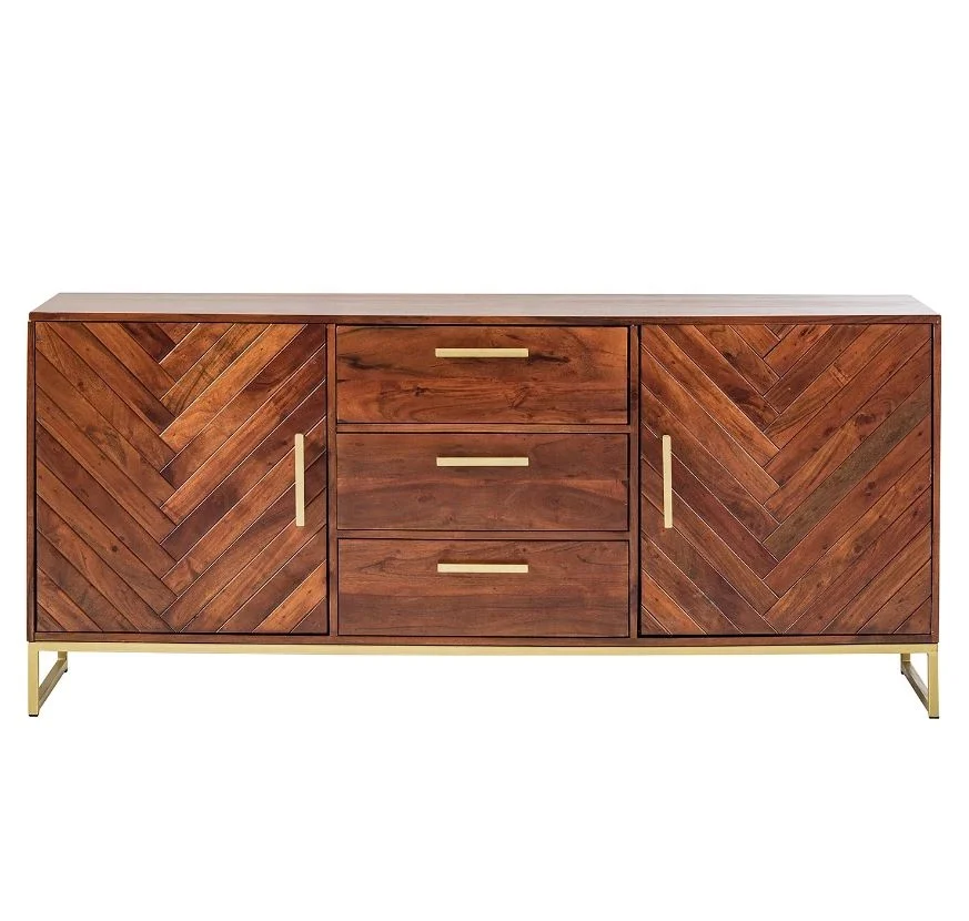 Post Modern Solid Wood Industrial Herringbone Pattern Sideboard Dresser Storage Cabinet 2023 Industrial Living Room Furniture