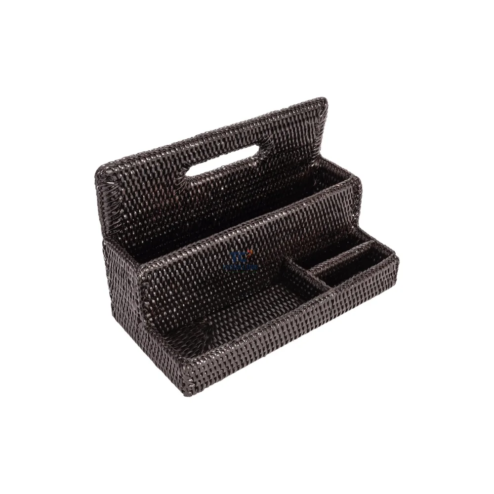 Handmade Rattan Standing Stationary Sorter For Wholesales Desk Organizers Large Capacity Pen Holder