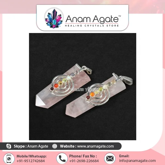 Get Top Rated  Exclusive Rose Quartz Choco-Reiki Stone Crafts Chakra Flat Pencil Pendants Online