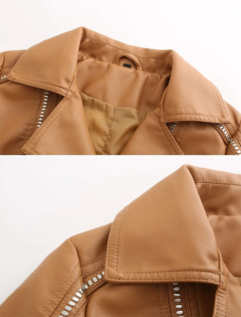 Leather jacket women punk short slim female autumn coat Turn down Collar motorcycle Jacket