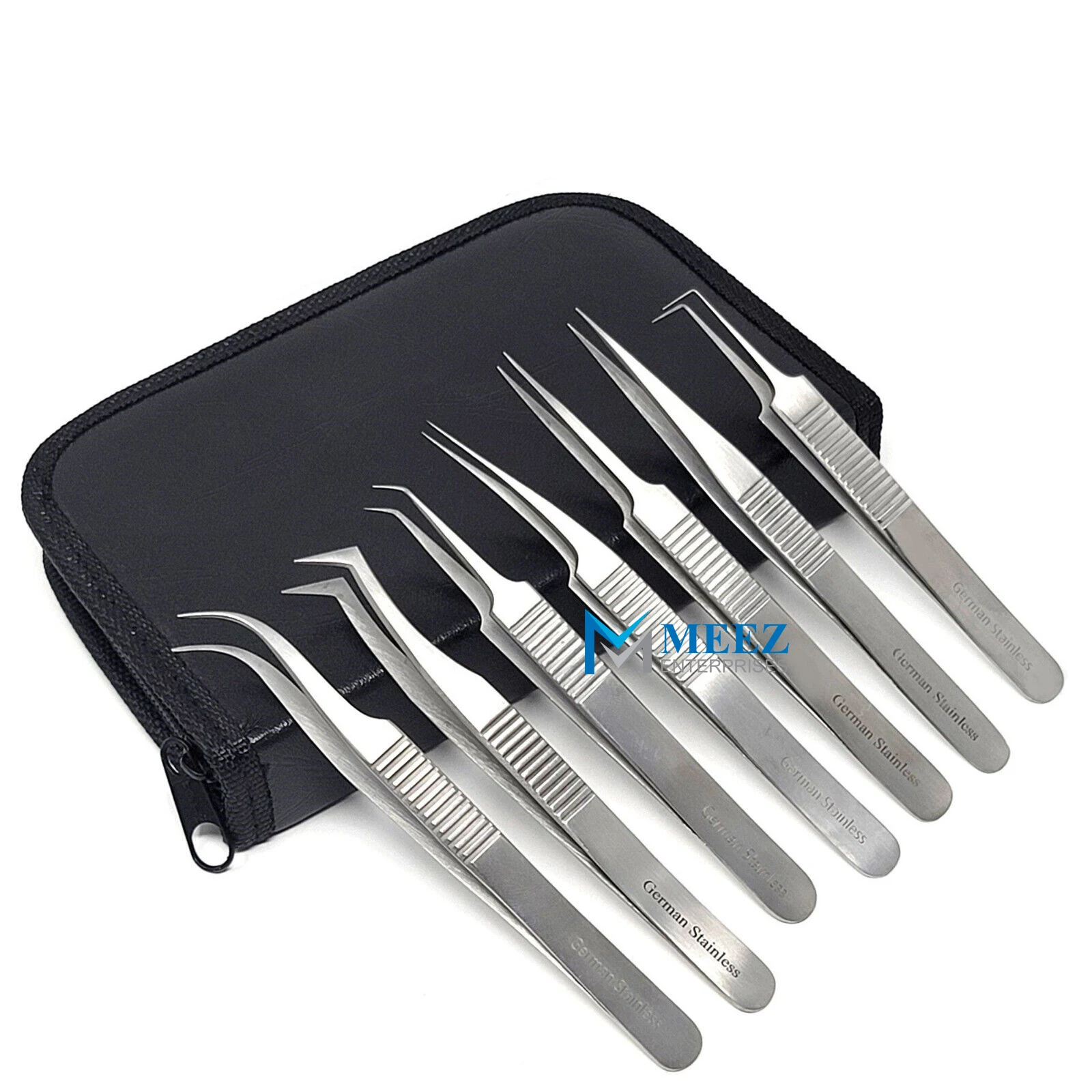7pc Tweezers - Craft Jewelry Beauty Nail Art Hobby Picking Tool Carrying Case Beauty Instruments