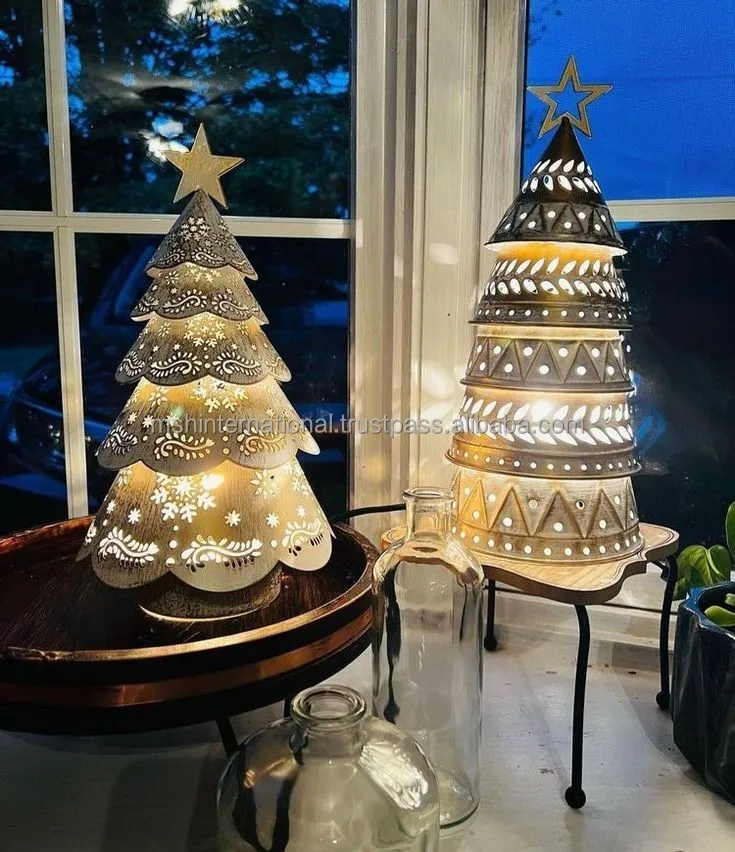 Christmas Home Party Table Mantel Decorations Christmas Tree Tealight Candle Holders, Metal Christmas Tree Candle Holder