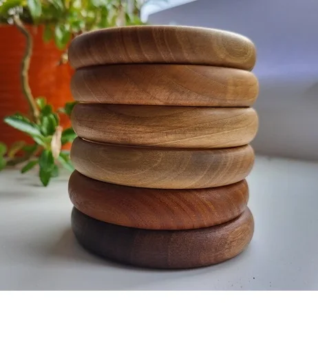 Handmade Wood Cuff Bracelet Natural Wooden Large Bangles Round DIY Natural Wooden Chunky Bracelet